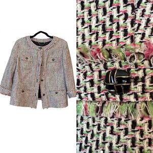 Talbots Women Tweed Blazer 16P Pink Green Career Old Money Quiet Luxury Clueless